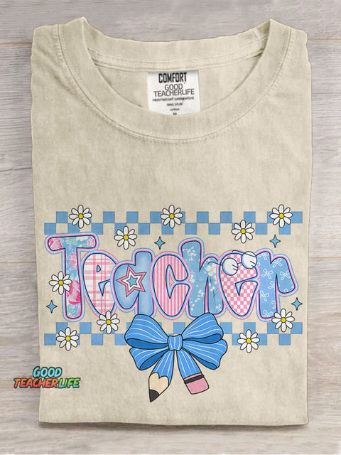 Coquette Teacher Preppy Floral Teacher Casual Print T-shirt