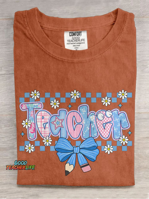 Coquette Teacher Preppy Floral Teacher Casual Print T-shirt