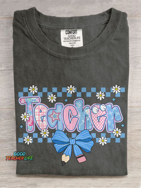 Coquette Teacher Preppy Floral Teacher Casual Print T-shirt