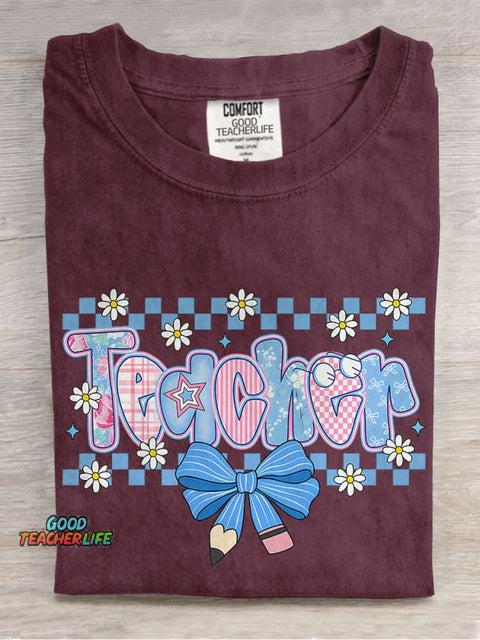 Coquette Teacher Preppy Floral Teacher Casual Print T-shirt