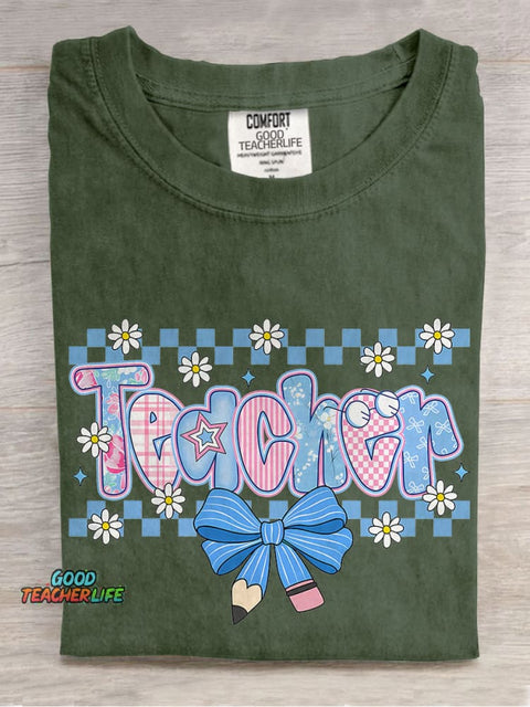 Coquette Teacher Preppy Floral Teacher Casual Print T-shirt