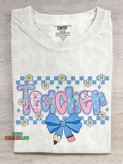 Coquette Teacher Preppy Floral Teacher Casual Print T-shirt