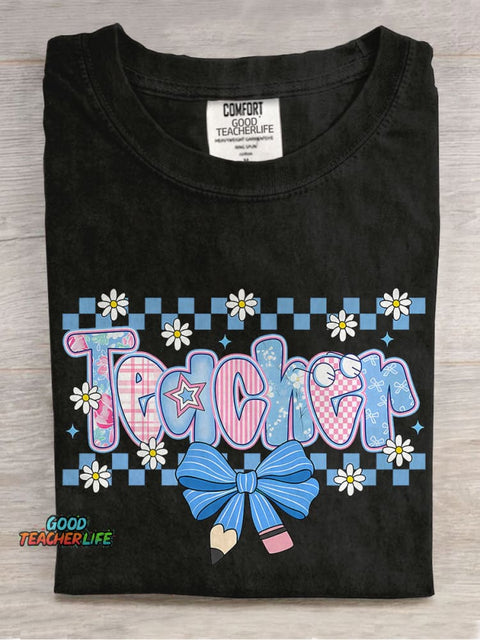 Coquette Teacher Preppy Floral Teacher Casual Print T-shirt