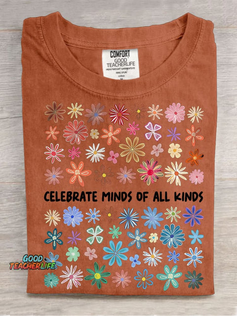 Celebrate Minds of All Kinds Colors SPED Teacher Casual Print T-shirt