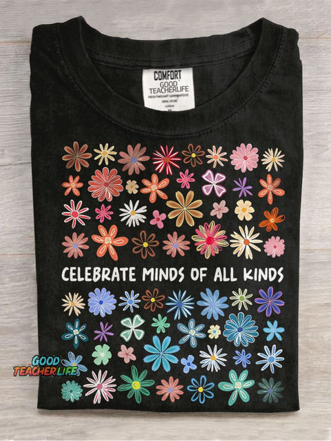 Celebrate Minds of All Kinds Colors SPED Teacher Casual Print T-shirt