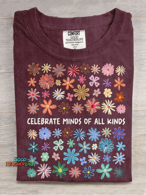 Celebrate Minds of All Kinds Colors SPED Teacher Casual Print T-shirt