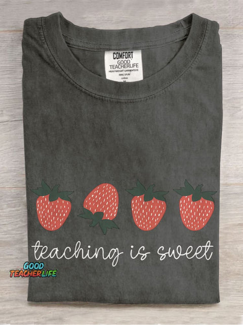 Teaching Is Sweet Strawberry Casual Print T-shirt