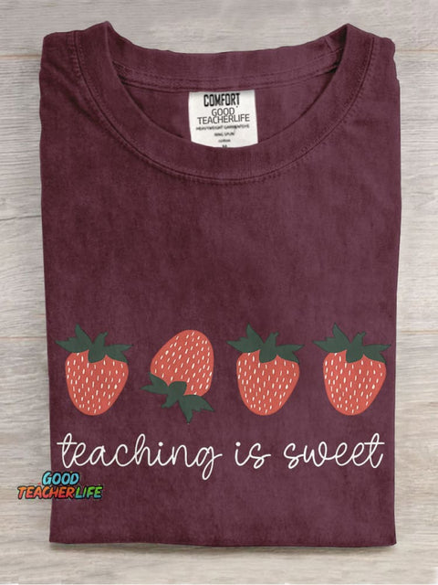 Teaching Is Sweet Strawberry Casual Print T-shirt