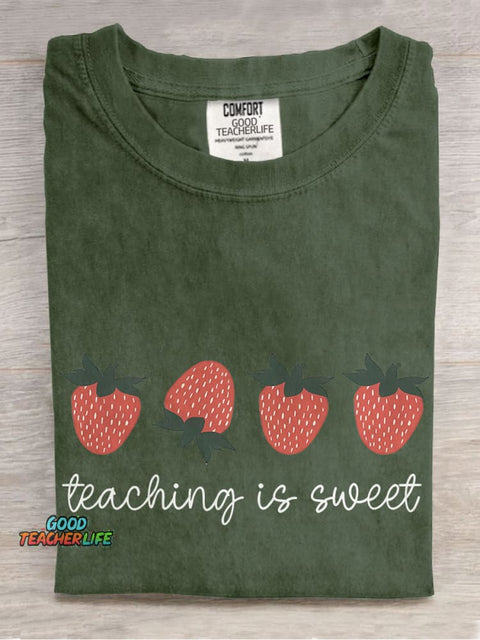 Teaching Is Sweet Strawberry Casual Print T-shirt
