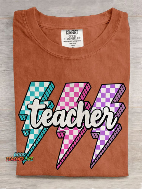 Lighting Bolt Teacher Casual Print T-shirt