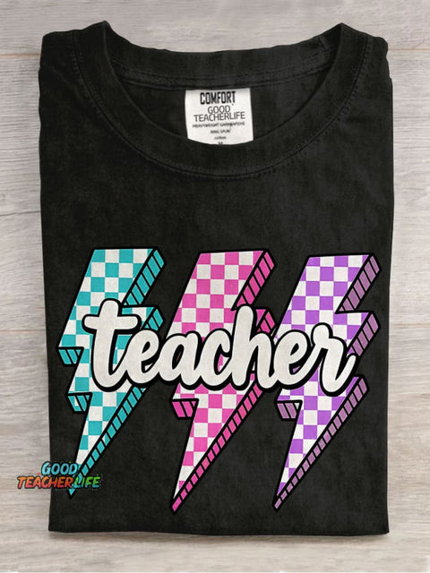 Lighting Bolt Teacher Casual Print T-shirt