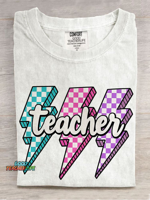 Lighting Bolt Teacher Casual Print T-shirt