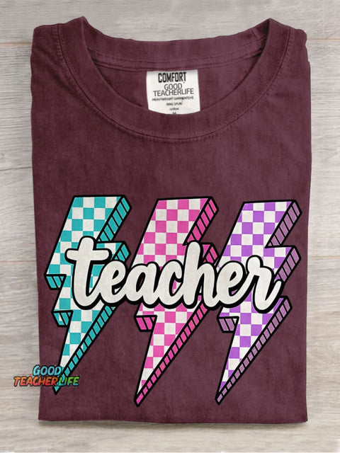 Lighting Bolt Teacher Casual Print T-shirt