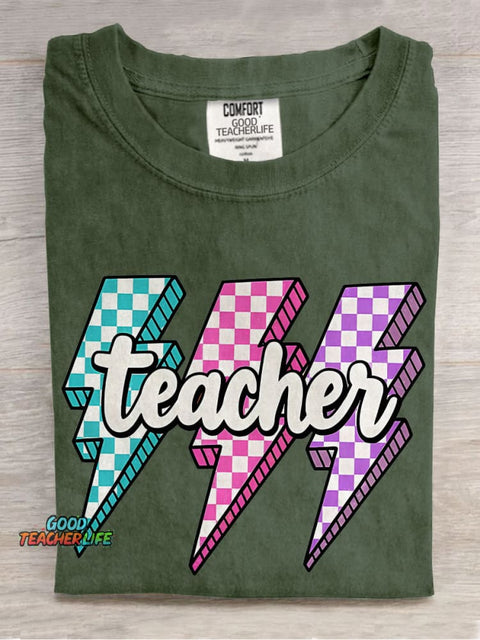 Lighting Bolt Teacher Casual Print T-shirt