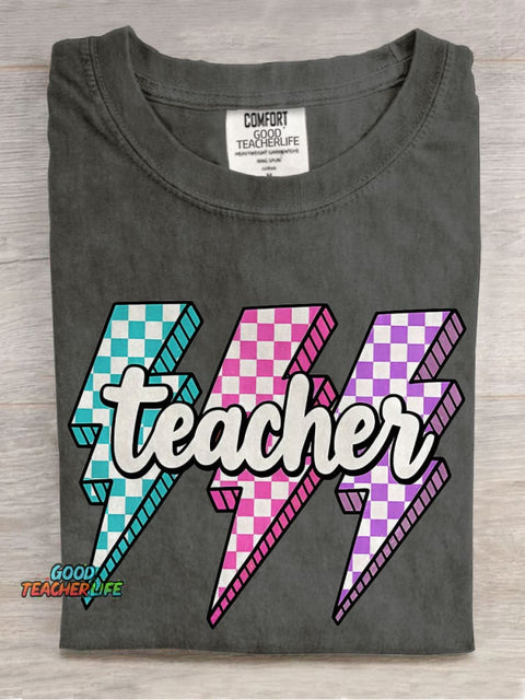 Lighting Bolt Teacher Casual Print T-shirt