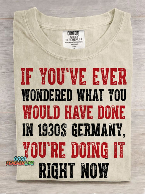 1930s Germany Inspired Liberal Casual Print T-shirt