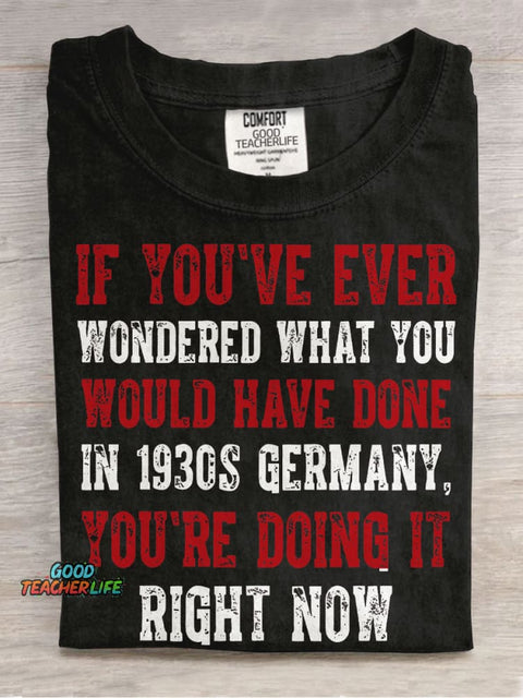 1930s Germany Inspired Liberal Casual Print T-shirt