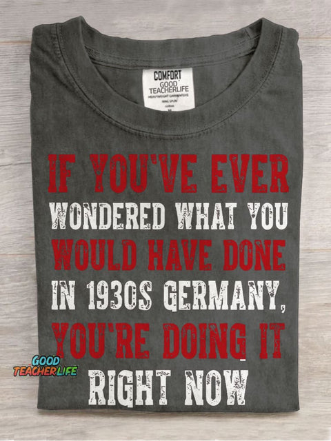 1930s Germany Inspired Liberal Casual Print T-shirt