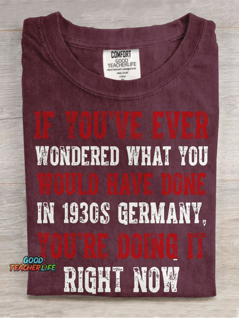 1930s Germany Inspired Liberal Casual Print T-shirt