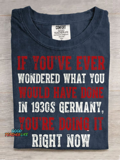 1930s Germany Inspired Liberal Casual Print T-shirt