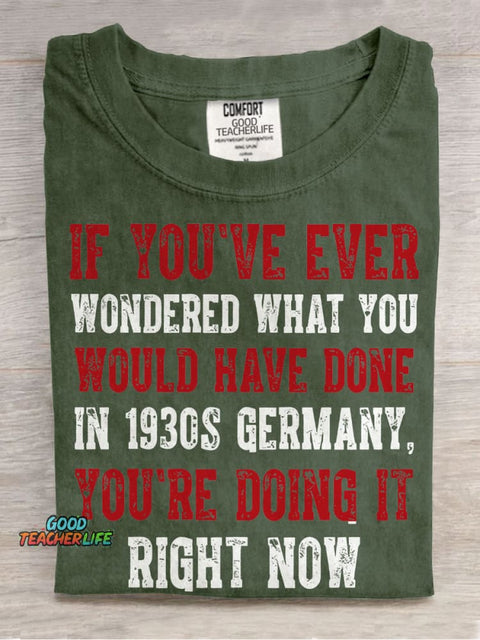 1930s Germany Inspired Liberal Casual Print T-shirt