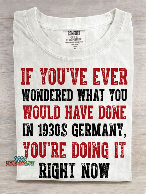 1930s Germany Inspired Liberal Casual Print T-shirt
