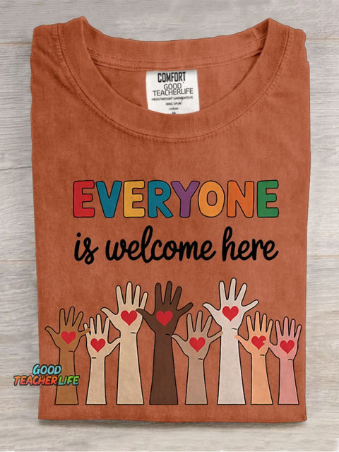 Everyone Is Welcome Here Teacher Casual Print T-shirt