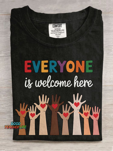 Everyone Is Welcome Here Teacher Casual Print T-shirt