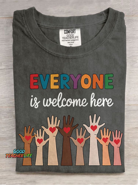 Everyone Is Welcome Here Teacher Casual Print T-shirt