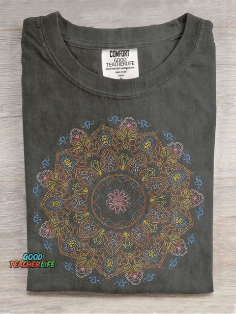 Complex Circular Pattern Teacher Casual Print T-shirt