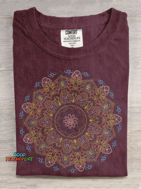 Complex Circular Pattern Teacher Casual Print T-shirt