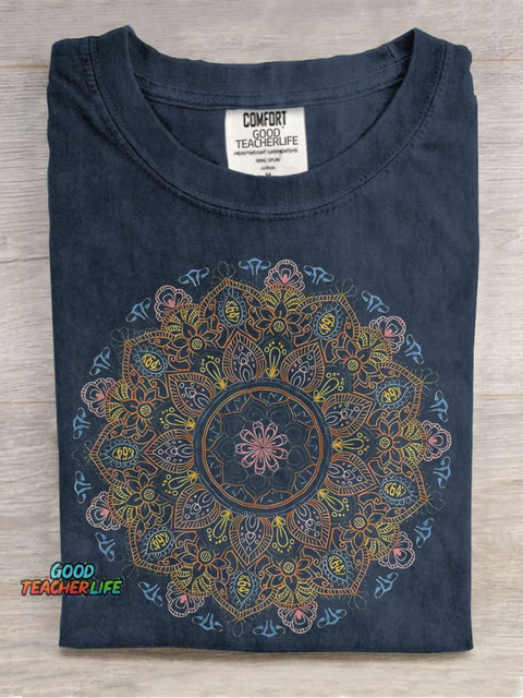 Complex Circular Pattern Teacher Casual Print T-shirt