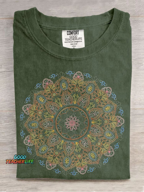 Complex Circular Pattern Teacher Casual Print T-shirt
