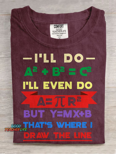 That's Where I Draw The Line Teacher Casual Print T-shirt