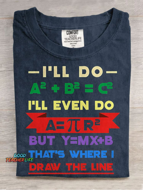 That's Where I Draw The Line Teacher Casual Print T-shirt