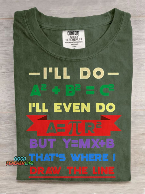 That's Where I Draw The Line Teacher Casual Print T-shirt