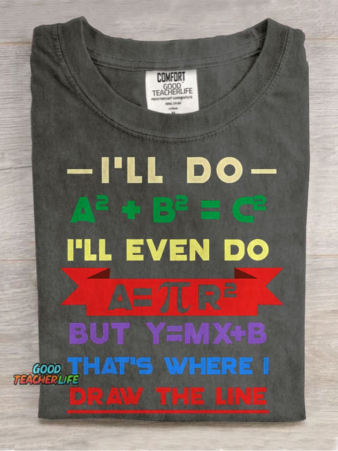 That's Where I Draw The Line Teacher Casual Print T-shirt