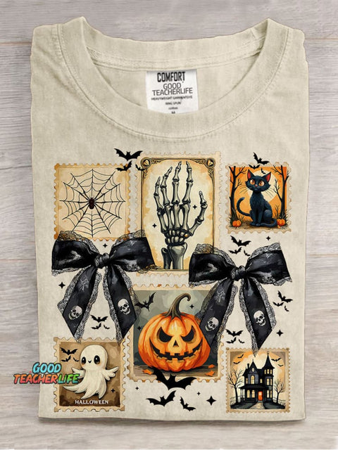 Spooky Season Halloween Ghost Flirty Fall Pumpkin Halloween Casual Print T-shirt