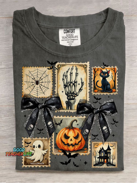 Spooky Season Halloween Ghost Flirty Fall Pumpkin Halloween Casual Print T-shirt