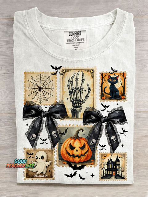 Spooky Season Halloween Ghost Flirty Fall Pumpkin Halloween Casual Print T-shirt