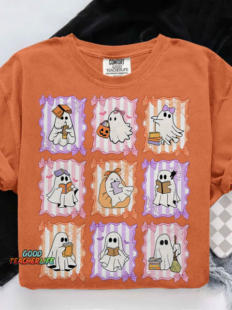 Preppy Teacher Halloween Casual Print T-shirt