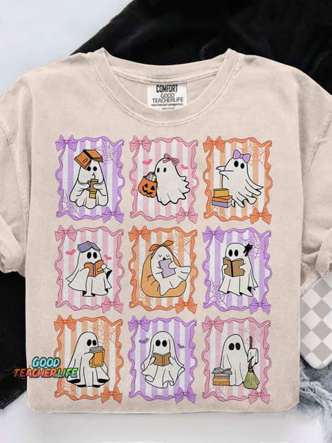 Preppy Teacher Halloween Casual Print T-shirt