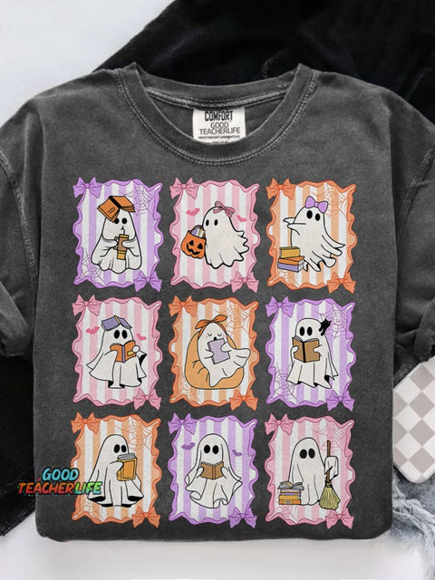 Preppy Teacher Halloween Casual Print T-shirt