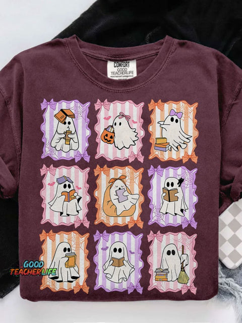 Preppy Teacher Halloween Casual Print T-shirt