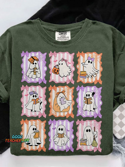 Preppy Teacher Halloween Casual Print T-shirt