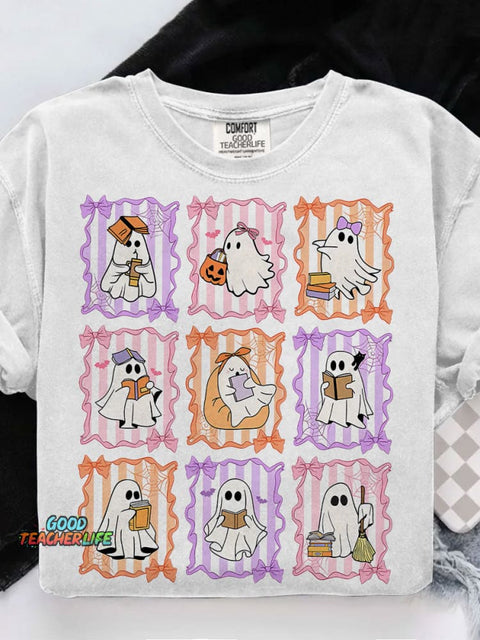 Preppy Teacher Halloween Casual Print T-shirt