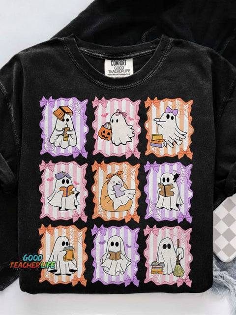 Preppy Teacher Halloween Casual Print T-shirt