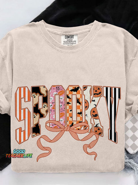 Coquette Halloween Spooky Casual Print T-shirt