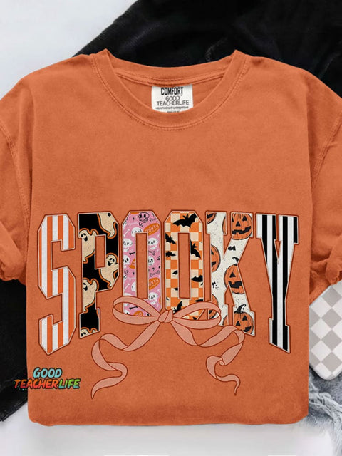 Coquette Halloween Spooky Casual Print T-shirt