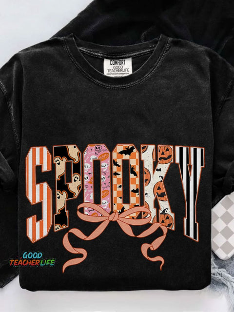 Coquette Halloween Spooky Casual Print T-shirt